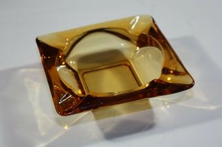 VINTAGE AMBER GLASS SQUARE CIGAR ASHTRAY MID CENTURY THICK 6 