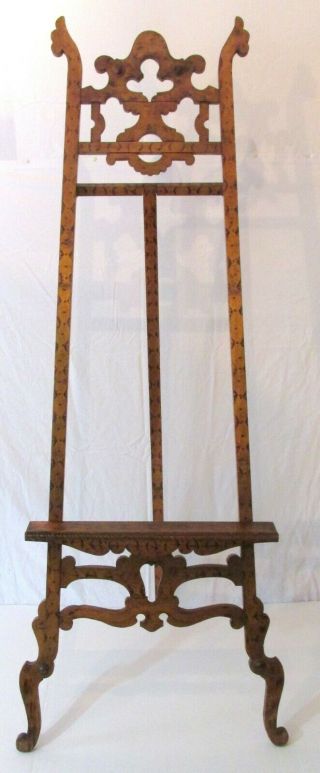 Antique Floor Painting Easel Aesthetic Movement,  Wood With Stenciled Design