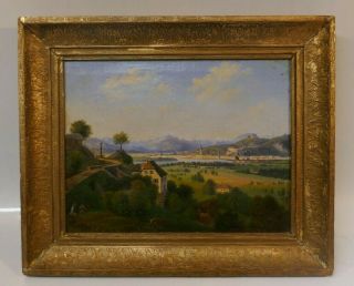 Antique 19th Century Dated 1842 Oil Painting Of Tranquil Landscape Scene