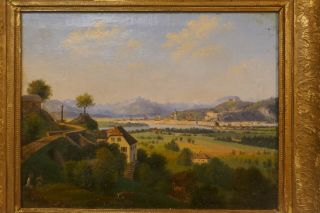 Antique 19th Century Dated 1842 Oil Painting Of Tranquil Landscape Scene 2