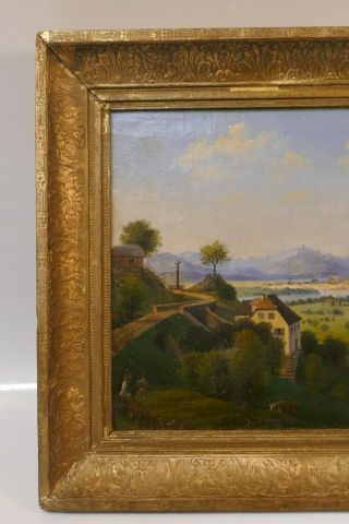 Antique 19th Century Dated 1842 Oil Painting Of Tranquil Landscape Scene 3