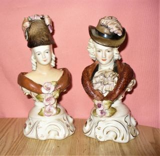 Vintage Pair Man & Woman Cordey Dresden Style Lace Busts 7 " Tall 4008 4009 7.  5 "