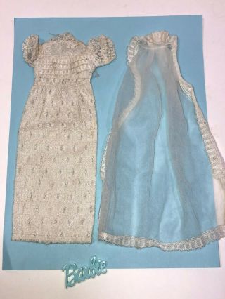 Vintage Mego Barbie Wedding Gown And Veil,  Silver Metallic Thread,