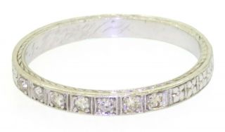 Antique Platinum Elegant High Fashion 0.  14ct Diamond Carved Band Ring Size 9