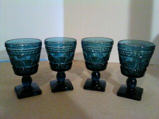 4 Vintage Indiana Colonly Park Lane Blue 4 ½” Footed Goblet Glass Tumbler