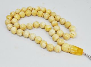 90.  19g.  15mm.  Extra Large Antique Baltic Amber Islamic 45 Prayer Beads Rosary