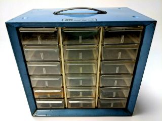 Blue Akro Mils 18 Drawer Storage Cabinet Tool Small Parts Bin Vtg Metal Handle