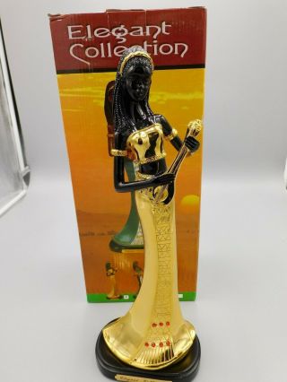 Vintage Black African American 14 " Gold Woman Guitar Statue W/box 02