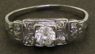 Antique Platinum 0.  60ct Diamond Wedding Engagement Ring Size 5.  75