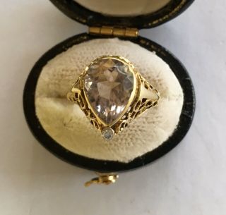 Antique Art Nouveau 14k Yellow Gold Filigree Ring,  Amethyst With Diamond