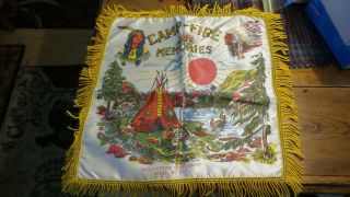 Vintage Silk Souvenir Pillow Cover Buckstead Cabin Camp,  Wall So.  Dakota,  Fringed