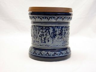 Vintage German Marzi & Remy Blue/gray Stoneware Tobacco Humidor W/wooden Lid