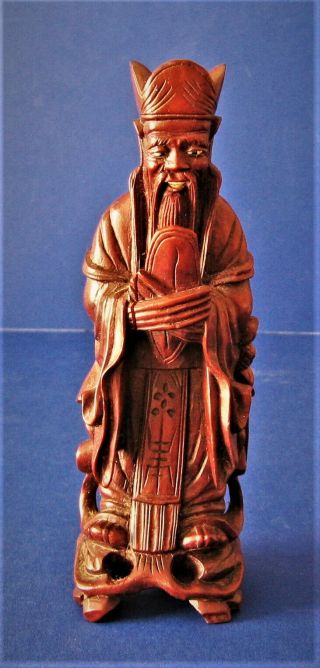 Vintage Confucius 7 " Hand Carved Wood Statue /