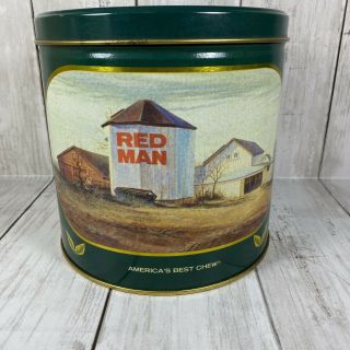 Vintage Red Man Chewing Tobacco Tin Cannister With Lid 1988 Limited Edition 6” 3