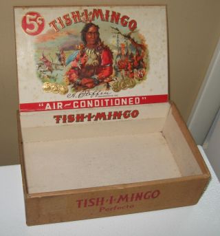 Vintage Steffen ' s Tish - I - Mingo Cigar Box,  Indian Portrait on Label 2