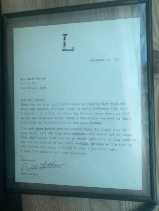 Russ Letlow Signed Autographed Letter 1972 Green Bay Packers Hof Champion