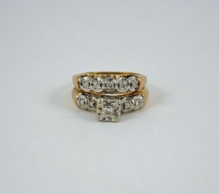 Antique 14k Gold.  25ctw Diamond Engagement Wedding Ring Set Size 6.  5