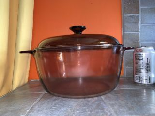 Vintage Crown Corning Visions 5 Quart 4.  5l Covered Dutch Oven Amber Glass