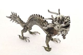 Antique Chinese Export Silver Dragon Figure Signed Kms For Kwong Man Shing - Sl