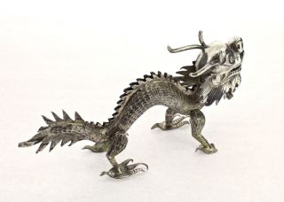 Antique Chinese Export Silver Dragon Figure Signed KMS for Kwong Man Shing - SL 3