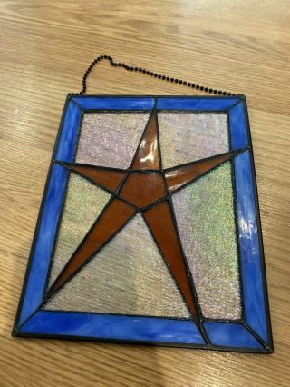 Stunning Vintage Stained Glass Gold Star Sun Catcher Hanging Panel Holiday