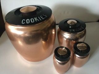 Vintage Aluminum Cookie Jar,  Grease Jar,  Salt & Pepper Set Copper Color 1950’s