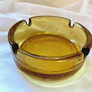 Vintage Vtg Amber Color Glass Ashtray Round 3.  5 " Diameter Textured Base