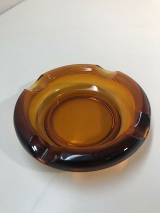 Vintage Mid Century Modern Amber Glass Cigar Ashtray Round