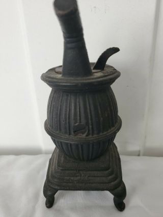 Vintage Cast Iron Mini Pot Belly Stove approx.  6  tall removable lid 3