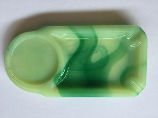 Vintage Vidrio Products Green Akro Agate Uranium Slag Glass Ashtray Glows