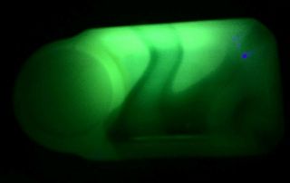 Vintage Vidrio Products Green Akro Agate Uranium Slag Glass Ashtray Glows 2
