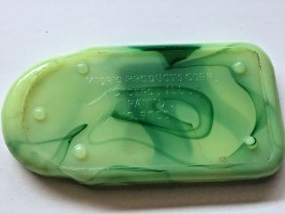 Vintage Vidrio Products Green Akro Agate Uranium Slag Glass Ashtray Glows 3