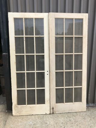 pair vintage c1940 French doors - old glass intact 80” x 30/30.  5” x 1.  5” 2