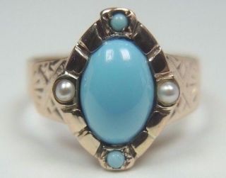Antique Victorian Persian Turquoise Ring 14k Yellow Gold Ring Size 6 Uk - L1/2