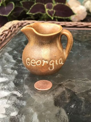 Vintage Miniature 2 " W.  J.  Gordy Pottery Pitcher Georgia Souvenir Mini Inscribed