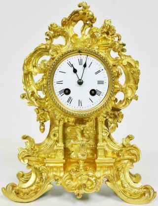 Stunning Sweet Antique French 8 Day Striking Bronze Ormolu Rococo Mantle Clock