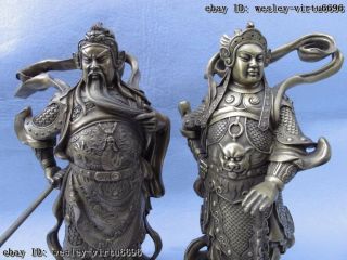 10 Chinese Folk Brass Copper Dragon Guan Gong Guan Yu Lion WeiTuo Warrior Statue 3