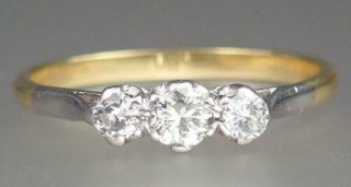 Antique Art Deco 18k Gold 1/3ct Diamond 3 - Stone Trilogy Ring Size 8