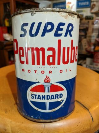 Vintage Standard Permalube Motor Oil 1 Quart All Metal Can