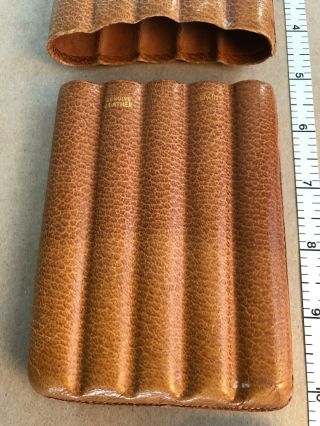 5 Finger Classic Cognac - Brown Vintage Leather Pocket Cigar Case Made In Spain