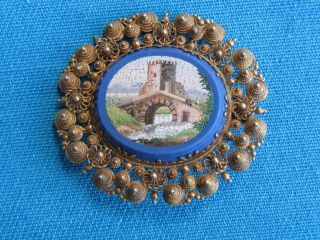 Antique 14k Gold Italian Micro Mosaic Brooch Pin Georgian Or Victorian Nr