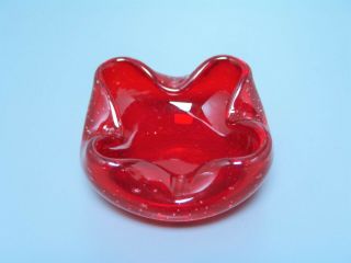 Vintage Mid Century Murano Glass Ashtray Controlled Bubble Red Handmade