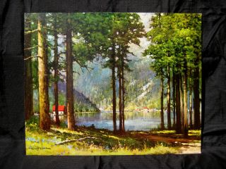 Vintage Robert Wood Signed Pine Grove Lake 16 " X 20 " Lithograph Print Of Woods