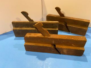 Vintage Molding Planes (2 Cove,  1 Bead) Wooden Stock And Wrought Iron Blade