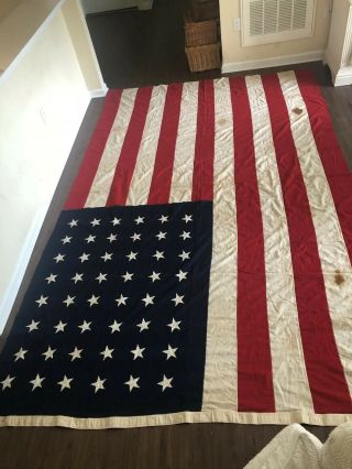 Huge 12ft.  By 8ft.  Estate Found Rare Vintage Antique 48 Star U S Flag Defiance