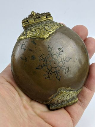 Sri Lankan Antique Betel Lime box Copper Brass Silver c19th Ceylon Pocket Watch 2