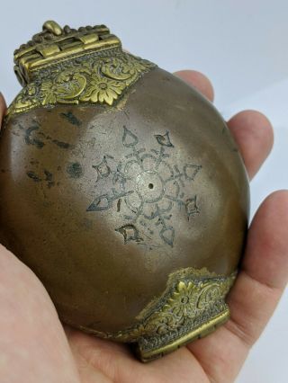 Sri Lankan Antique Betel Lime box Copper Brass Silver c19th Ceylon Pocket Watch 3
