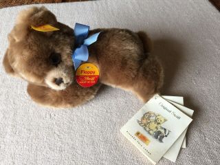 Vintage Steiff Floppy Teddy Bear Woven Fur Plush Brown Id Button Tag 1990s Vtg