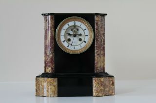 French Black Slate And Marble Mantel Clock With Visible Escapement C1860s
