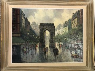 Arc De Triomphe,  Paris Street Scene Vintage Oil Painting On Canvas